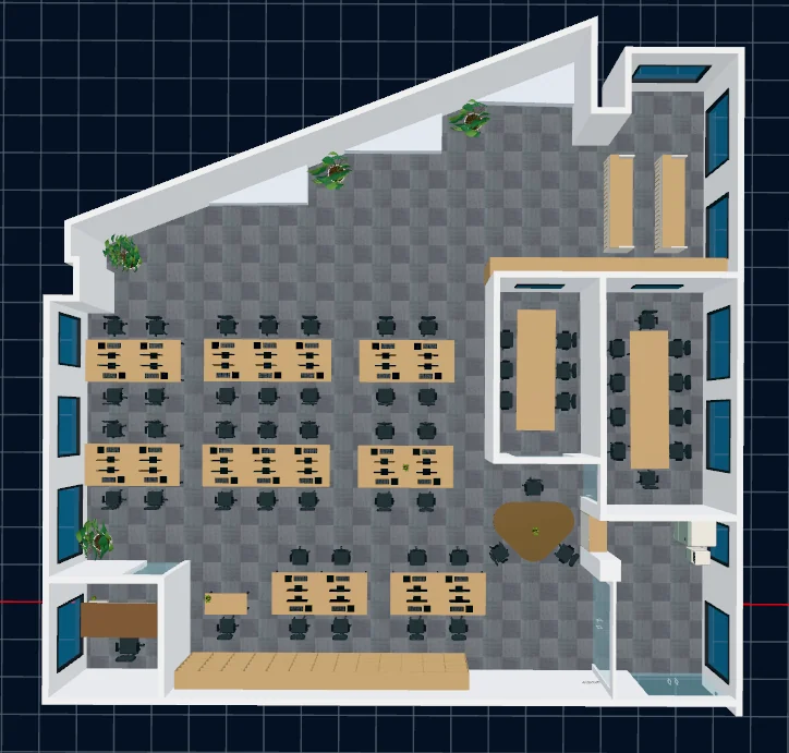 レイアウト調整後のオフィス3Dモデル
